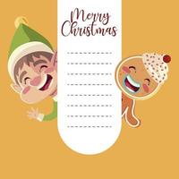 merry christmas helper and gingerbread man cartoon greeting card vector