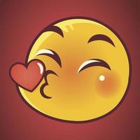 emoji divertido, emoticon beso expresión de la cara redes sociales vector