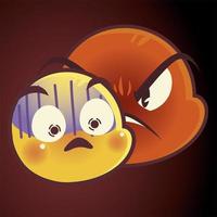 funny emoji, emoticon faces angry and scared expression social media vector