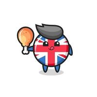 united kingdom flag badge cute mascot is eating a fried chicken vector
