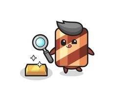 wafer roll character is checking the authenticity of the gold bullion vector