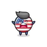 cute united states flag badge mascot with a yawn expression vector