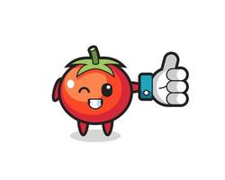 cute tomatoes with social media thumbs up symbol vector