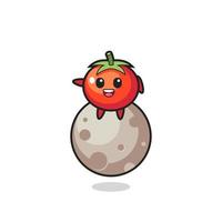 illustration of tomatoes cartoon sitting on the moon vector