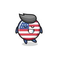 Ilustración de dibujos animados de la insignia de la bandera de Estados Unidos con una expresión tímida vector