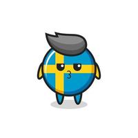 the bored expression of cute sweden flag badge characters vector