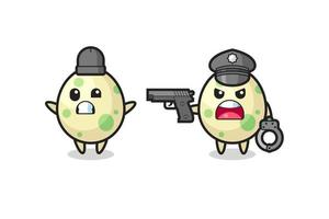 Ilustración de ladrón de huevos manchado con pose de manos arriba capturado por la policía vector