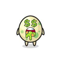 spotted egg character with an expression of crazy about money vector