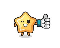 cute star with social media thumbs up symbol vector