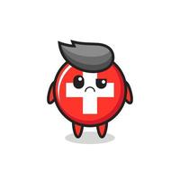 the mascot of the switzerland flag badge with sceptical face vector