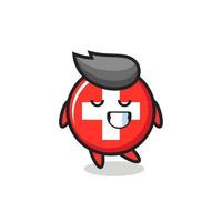 ilustración de dibujos animados de la insignia de la bandera de suiza con una expresión tímida vector