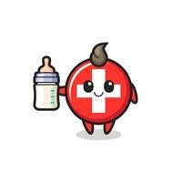 baby switzerland flag badge cartoon character with milk bottle vector