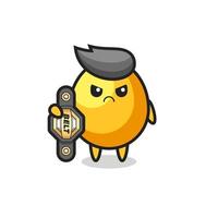 personaje de mascota de huevo de oro como luchador de mma con el cinturón de campeón vector