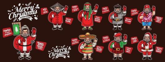 8 Santas from Different Nations vector