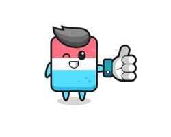 cute eraser with social media thumbs up symbol vector