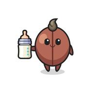 baby coffee bean cartoon character with milk bottle vector