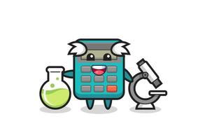 Personaje de mascota de calculadora como científico. vector