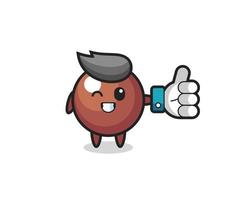 cute chocolate ball with social media thumbs up symbol vector