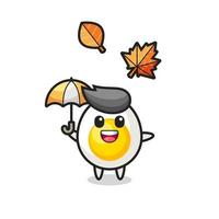 cartoon of the cute boiled egg holding an umbrella in autumn vector