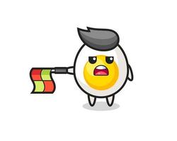 boiled egg character as line judge hold the flag straight horizontally vector