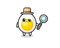 the mascot of cute boiled egg as a detective vector