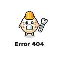 error 404 con la linda mascota de béisbol vector