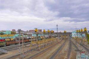 Trans Siberian railway track platform view and cloudy sky, Russia photo