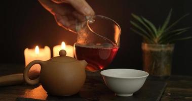 close up of china tea ceremony with candles