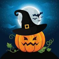 Jack o linternas enojadas en la ilustración de vector de luna llena