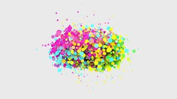 Animation of glittering colorful sphere particles on white background video