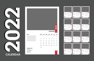 nueva plantilla de diseño de calendario 2022 limpio y minimalista de estilo empresarial, vector