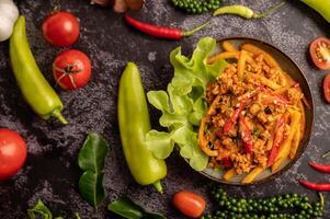 Stir Fried Curry Paste with Bamboo Shoot and Minced Pork. photo