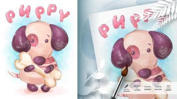 Watercolor cartoon character cute dog. vector