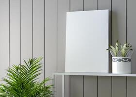 Picture frames with plant pots adorn the living room. photo