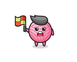 yarn ball character as line judge putting the flag up vector