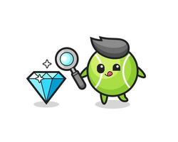 tennis mascot is checking the authenticity of a diamond vector