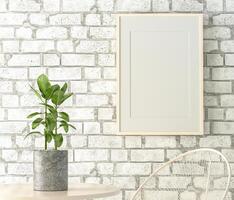 Picture frames with plant pots adorn the living room. photo