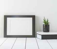 Picture frames with plant pots adorn the living room. photo