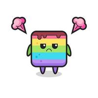 annoyed expression of the cute rainbow cake cartoon character vector