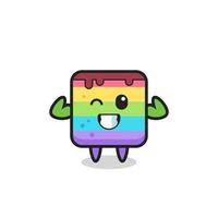 el personaje musculoso de la torta del arco iris está posando mostrando sus músculos vector