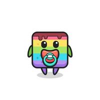 personaje de dibujos animados de pastel de arco iris de bebé con chupete vector