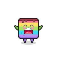 cute rainbow cake mascot with a yawn expression vector