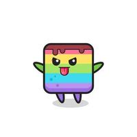 naughty rainbow cake character in mocking pose vector