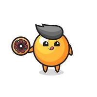 illustration of an ping pong ball character eating a doughnut vector