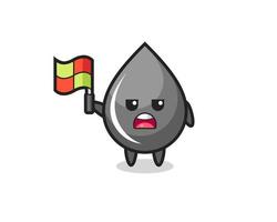 oil drop character as line judge putting the flag up vector