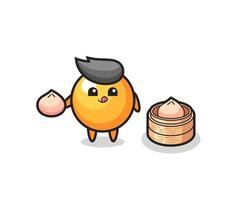 cute ping pong ball character eating steamed buns vector