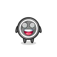 cute hockey puck character with hypnotized eyes vector