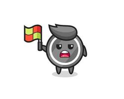 hockey puck character as line judge putting the flag up vector