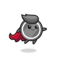 cute hockey puck superhero character is flying vector