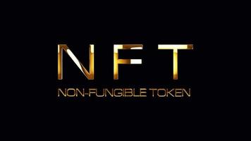 NFT Non Fungible Token glitch text with gold light glowing animation.